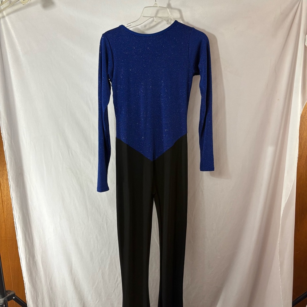 Blue and Black Long Sleeve Jumpsuit Dance Costume